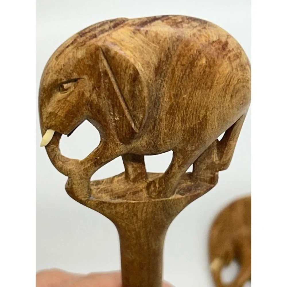 Elephant Hand Carved Salad Set Wooden‎ Spoon and Fork